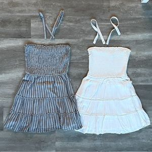 Lot of 2 Hollister Abercrombie smocked fit flare dresses size medium white blue